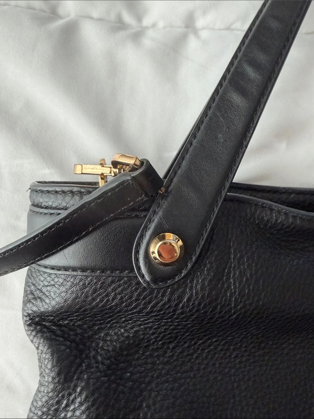Michael Kors Black Pebbled Leather Tote with Gold Hardware